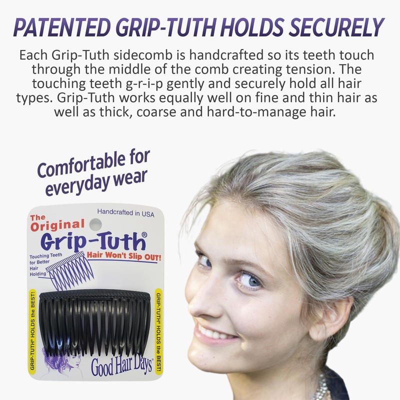 Good Hair Days Grip-Tuth Combs - 2 3/4" Side Combs,