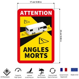 lepni.me Pack of 3 Magnetic Blind Spot Warning Signs Attention Angles Morts Stickers for Motorhome Caravan in France Strong Magnet Decals with UV Protection