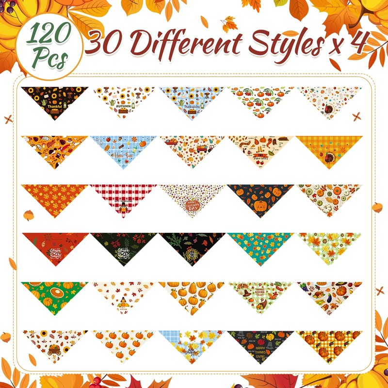 Sanwuta 120 Pcs Fall Dog Bandanas Bulk Thanksgiving Dog Bandanas