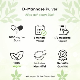 D-Mannose Powder - 2000 mg Daily Serving - 320 g - With Vitamin C - Includes Pill Box - Laboratory Tested - Vegan - Premium Quality - 100% Natural - No Additives