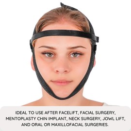 Post Surgery Facial Compression Garment Chin Strap Band, Double Chin Face Wrap Tape, Jawline Exerciser, Face Slimmer, Jowl Tightening, Chin Lifting Belt (Black)