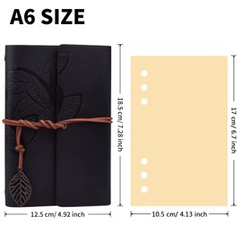 SAYEEC Leather Writing Journal Notebook, Refillable Travel Journal Blank Diary Planner, 160 Pages Vintage Leaf Embossed Spiral Notepad Sketchbook with Unlined Page, Retro Pendants, Best Gifts (Black)