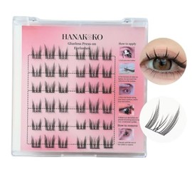 Hanakoko Self Adhesive Lash Clusters Press-on Lashes No Glue Lash Extension DIY Lash Reusable Glue-free Magnets-free Easy Removal 10-13mm Lashes Kit No Glue Lash (Cat Elf)