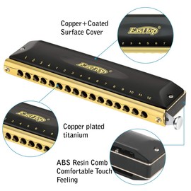 East top Chromatic Harmonica C, Mouth Organ Adult 16 Hole 64 Tone Harmonica Harp, Musical Instrument for Professional Band Player, Beginner, Students, Adults, as Best Gift