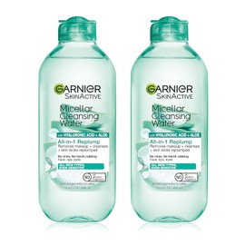 Garnier SkinActive Micellar Water with Hyaluronic Acid, Facial Cleanser & Makeup Remover, 13.5 Fl Oz (400mL), 2 Count (Packaging May Vary)