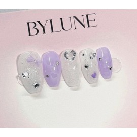 Heart Bonbon Handmade Nail Tips Nail Tips - Short Coffin / 하트봉봉 수제네일팁 네일팁 - 숏코핀