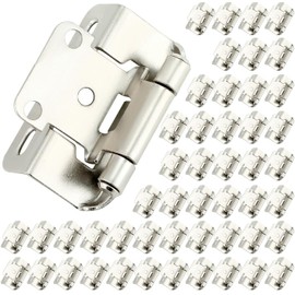 QWORK Brushed Nickel Cabinet Hinges - 25 Pairs 1/2" Overlay Partial Wrap Around for Kitchen Cabinets, Self-Closing with Screws & Dampers