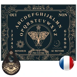 Majestic's Planche Ouija en Français Bois - Table Oui Ja avec Goutte offerte (40 cm x 30 cm)