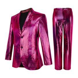Nawgut Sequin Blazer Metallic Slim Suit 2 Piece Set Disco Prom Shiny Outfit Wedding Party Banquet Fashion Jacket Pant for Mens Adult-Medium