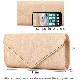 Fioeyr Women Clutch Bag Elegant Sequins Evening Clutch Purse Envelope Chain Shoulder Bags Sparkly Evening Bridal Prom Party Handbag Purse