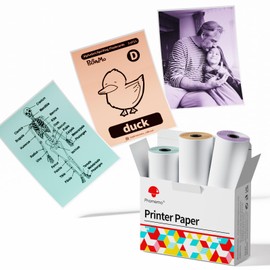 Phomemo Colorful Thermal Sticker Paper M02/M02 Pro/M02S/M03 Mini Printer, Black Character on Mint Green/Purple/Orange, 50mm x 3.5m, Diameter 30mm, 3 Rolls