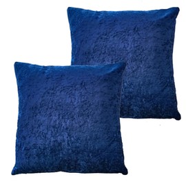 Olivia Rocco Set Of 2 Crushed Velvet Cushion Cover 43 x 43cm Sofa Bed Chair Soft Smooth Washable Square Cushions Decorative Pillows With Invisible Zipper For Couch Bedroom Living Room, Navy