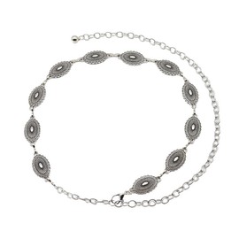 QKEPCY Belt Chain Belt Women's Western Metal Concho Belt Chain Belt Adjustable Waist Chain Belt Vintage Carved Silver Chain Belt Fashion Waist Belt for Jeans Dresses, gray