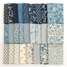10 Fat Quarters - French General by Moda France Sacre Bleu Floral Flowers Blue Cream Classic Reproduction Quilter's Cotton Fabric Bundle (M226.18)
