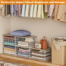Extra-Long, Low-Profile Closet Organizers and Storage with Wood Top, 3 Pack Stackable Closet Shelf Organizer, Space-Saving Clothes Storage Bin for Wardrobe & Bedroom & Small Spaces, Sturdy (White)