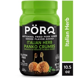 PORQ Italian Herb Pork Rind Panko Crumbs, Gluten Free, 10.5 oz Canister, 21 Servings + CreateAndBundle Sticker