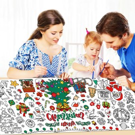 BAOXUE Christmas Coloring Tablecloth for Kids, 72 * 31 in Giant Christmas Coloring Banner Posters Holiday Paper Tablecloths, Christmas Party Activities Christmas Crafts for Kids