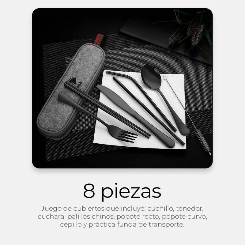 Raganet, Juego de Cubiertos de Viaje, Set de 8 Piezas