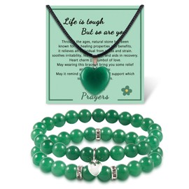 Healing Prayers Crystal Bracelet and Necklace, Get Well Soon Gifts for Women, Natural Stone Anti Anxiety Stress Relief Yoga Beads with Meaningful Message Card (Emerald)