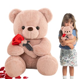Teddy Plush Bear, 25 cm Teddy Bear with Rose, Teddy Bears Rose Stuffed Toy Toy, Plush Toy Bear Cuddly Toy, Cushion Doll for Mum, Girls, Boys, Birthday Gift, Valentine's Day Plush Bear Toy (Pink)