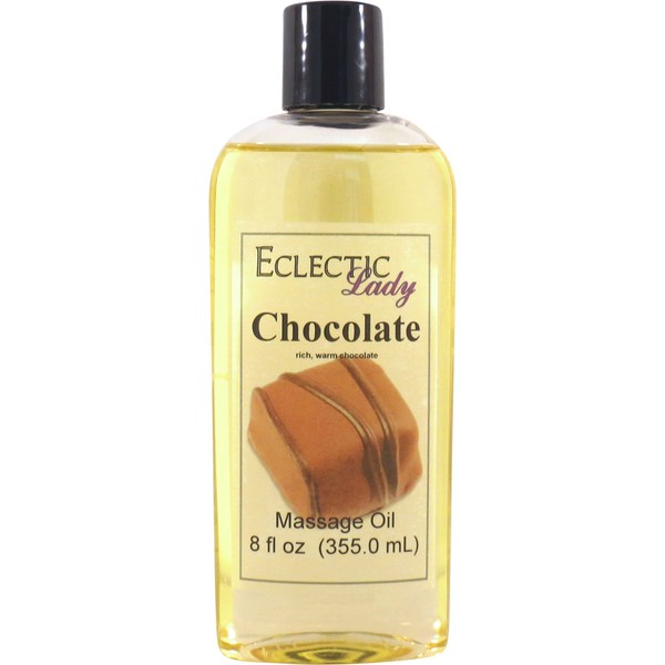 Chocolate Massage Oil, 8 oz, with Sweet Almond Oil and Jojoba Oil, Preservative Free, Perfect for Aromatherapy and Relaxation