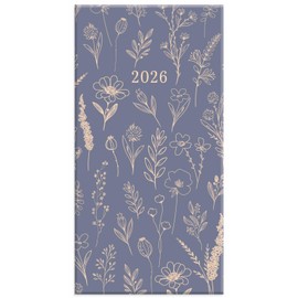 2026 Slim Week to View Diary – Floral Hardback Cover Diaries – Casebound Slimline Planner with Ribbon Marker – Full Year Diary Runs Dec 2025 to Jan 2027 – Quality FSC Paper – 15.7cm x 8.2cm (Grey)