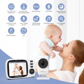 Babystar Babyphone mit Kamera, 3.2 Zoll Video-Babyphone Wireless, Nachtsicht, Temperaturüberwachung, Zwei Wege Audio VOX Modu, 2100mAh Wiederaufladbar, 2.4 GHz Babyphone ideal für Eltern,Modell 2024