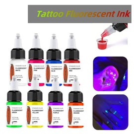 SUANGL UV Fluorescent Tattoo Ink Set, 8 Colors, 0.65fl oz Bottles, Blacklight Reactive