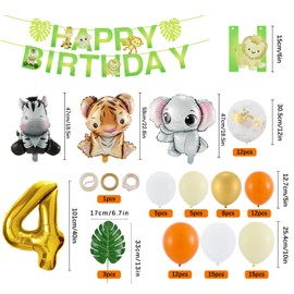 4th Birthday Boy Girl 4 Year Jungle Birthday Decoration Forest Animals, Safari Balloons 4 Children's Birthday Decoration, Animals Birthday Decoration