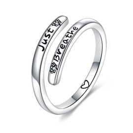 Just Breathe Ring 925 Sterling Silver Adjustable Inspirational Ring Just Breathe Encouragement jewellery Gift for Teens Women Men