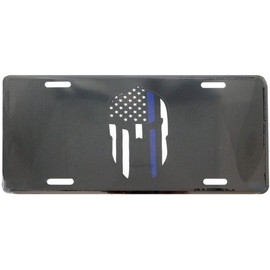 Trade Winds USA Thin Blue Line Police Shield Black Embossed 6"x12" Aluminum License Plate