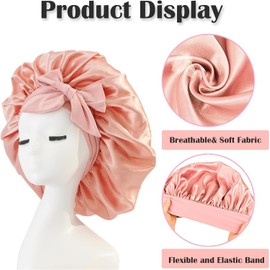 Capó De Satén, Gorros De Seda Para Dormir Para Mujeres, Gorro De Dormir De Noche De Satén Ajustable, Banda Elástica Suave, Gorros De Seda Para Dormir, Capó Para El Cabello Con Banda Para Atar (rosa)