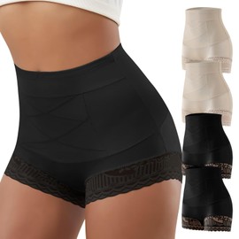 QUASTI Shapewear Tummy Control Underwear High Waisted Girdle Body Shaper Postpartum Stretch Full Coverage for Women 4 Packs Panties(S)