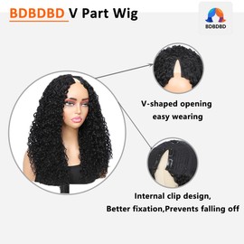 BDBDBD Curly V Part Wig Human Hair With Elastic Drawstring Upgrade U Part Human Hair Wig No Leave Out Vpart Wig 180% Density Beginner Friendly No Glue No Sew In Natural Color 22 Inch
