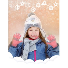 2 Pairs Kids Winter Knit Gloves Boys Girls Warm Thermal Cable Knitted Gloves 5-12 Year Wool Fleece Liner Mittens (Pink, Gray)