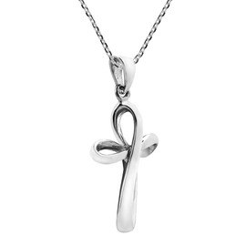 Modern Infinity Loop Cross .925 Sterling Silver Pendant Necklace