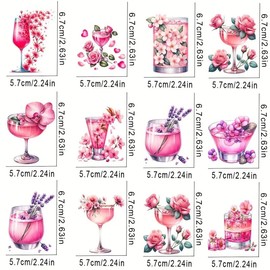 12 unidades de pegatinas de transferencia de vasos con flores rosas rosas y rayos UV DTF para tazas de vidrio, muebles, manualidades, manualidades, calcomanías de transferencia para manualidades