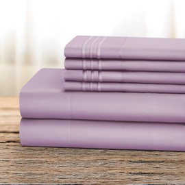 BYSURE Hotel Bed Sheets Set with 4 PCS Embroidered Pillowcases(Full, Lavender), 15-inch Deep Pocket Microfiber Sheets, Super Soft Bedding Sets