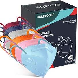 60 paquetes de máscara facial KN95 envuelta individualmente de 5 capas transpirable y cómoda máscara de seguridad con lazo elástico para las orejas y clip para puente de la nariz, máscara protectora para la cara, multicolor