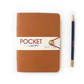 Artway Indigo Pocket Journal – Tan Leather A6 Travel Sketchbook/Notebook with 4B Pencil - 94 sides/47 Pages of 150gsm Cartridge Paper