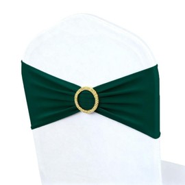 MAGTOWNE Hunter Green Chair Sashes 50 Pack, Dark Green Spandex Chair Bands with Gold Buckle Slider for Wedding Christmas Party Folding Chairs Birthday Décor, Green Chairs Bows Ties