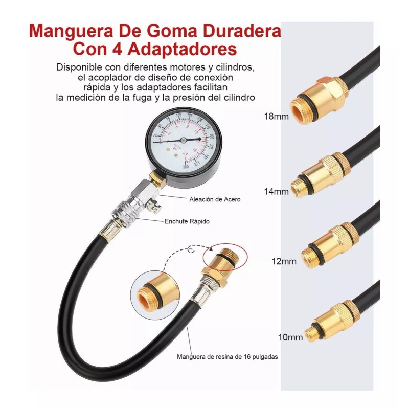 BSOON Medidor Compresión Cilindro Motor Gasolina Manómetro Presión