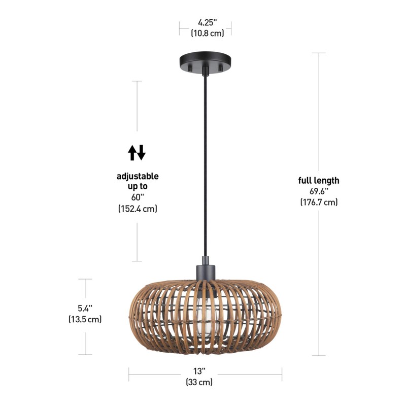 GLOBE Electric x Novogratz 61063 1-Light Pendant Light Fixture, Rattan