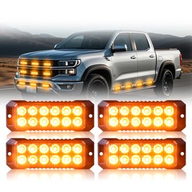 Nrgedzam 4PCS Amber Strobe Lights for Trucks, Sync Feature LED Emergency Strobe Grille Lights 12-24V Surface Mount Flashing Mini Grill Caution Hazard Warning Emergency Lights for Vehicles Cars