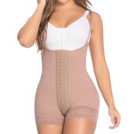DPrada 11066 Faja Body Corto Reductor Moldeador Colombiano Control Abdomen Espalda Levanta Gluteos Uso Diario Posparto para Dama Mujer Cocoa 3XL