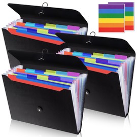 Dyrfolm 3 Pcs Accordion Folder 13 Pocket Expanding File Folder,Plastic Accordion File Organizer with Labels,Accordian Filing Folder,A4 Letter Size Paper Document Receipt Organizer for Office Home