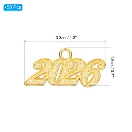 PATIKIL 2026 Graduation Tassel Charm, 50 Pcs Alloy 2026 Year Medium Letter Charm for Graduation Tassel Graduation Cap Necklace Pendant DIY Key Making, Gold