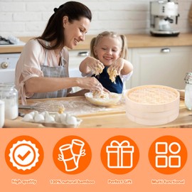 Eummy Bamboo Steamer Basket 10 Inch Dumpling Steamer Chinese Food Steamers with Lid and Steaming Cloth Strong Vegetable Steamer Basket Best for Dim Sum, Vegetables, Meat and Fish(1 Tier)