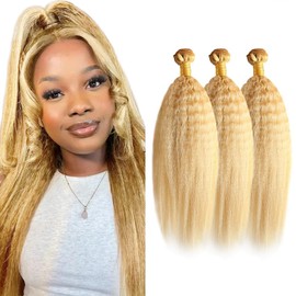 Peenoll Human Hair Bundles 18 20 22 Inch Blonde 613# Yaki Wave Bundles Human Hair 100% Unprocessed Unprocessed Soft Sewn In Hair for Black Women with Double Weft