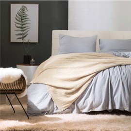 Bedsure 100% Cotton Blankets King Size - Beige 405GSM Waffle Weave Soft Lightweight Thermal King Size Blanket for Bed, 104x90 inches